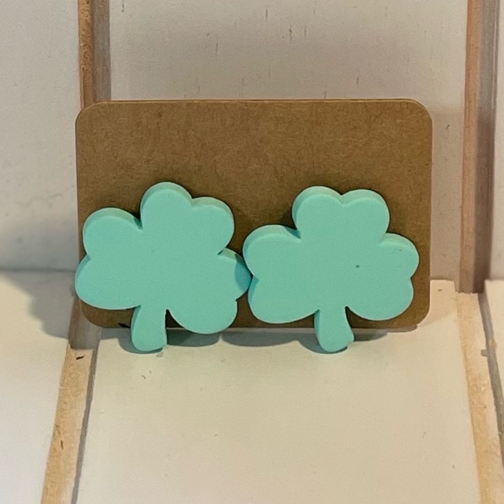 Green Lucky Clover Stud Earrings